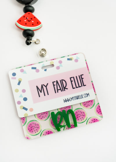 Watermelon Backer with Green Peachy Font // Badge Backer // 2-4 Week Turnaround Time