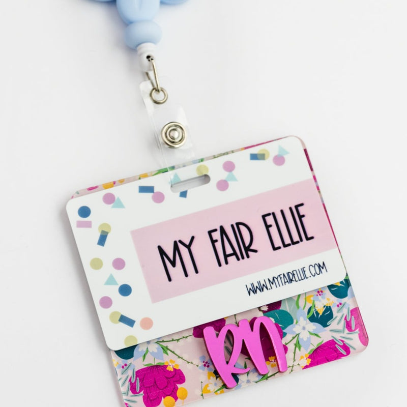 Pink Floral Badge Backer with Pink Mirror Peachy Font