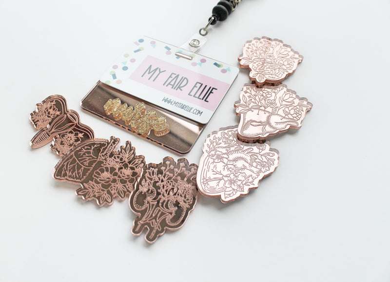 Mirrored Rose Gold Floral Organs // Badge Buddy